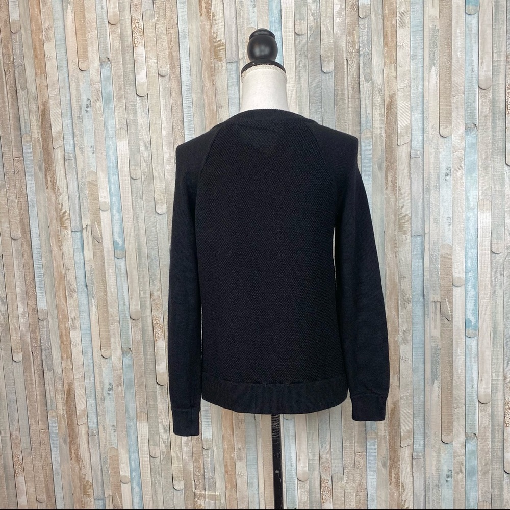 Vince S Black Leather Trim Zipper Textured 100% Wool Knit Sweater Pullover - Picture 8 of 14